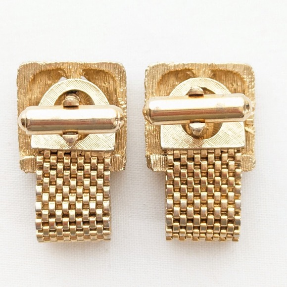 Vintage Mesh Cufflinks Mid Century Men's Formal Wear Accessories - Picture 2 of 4